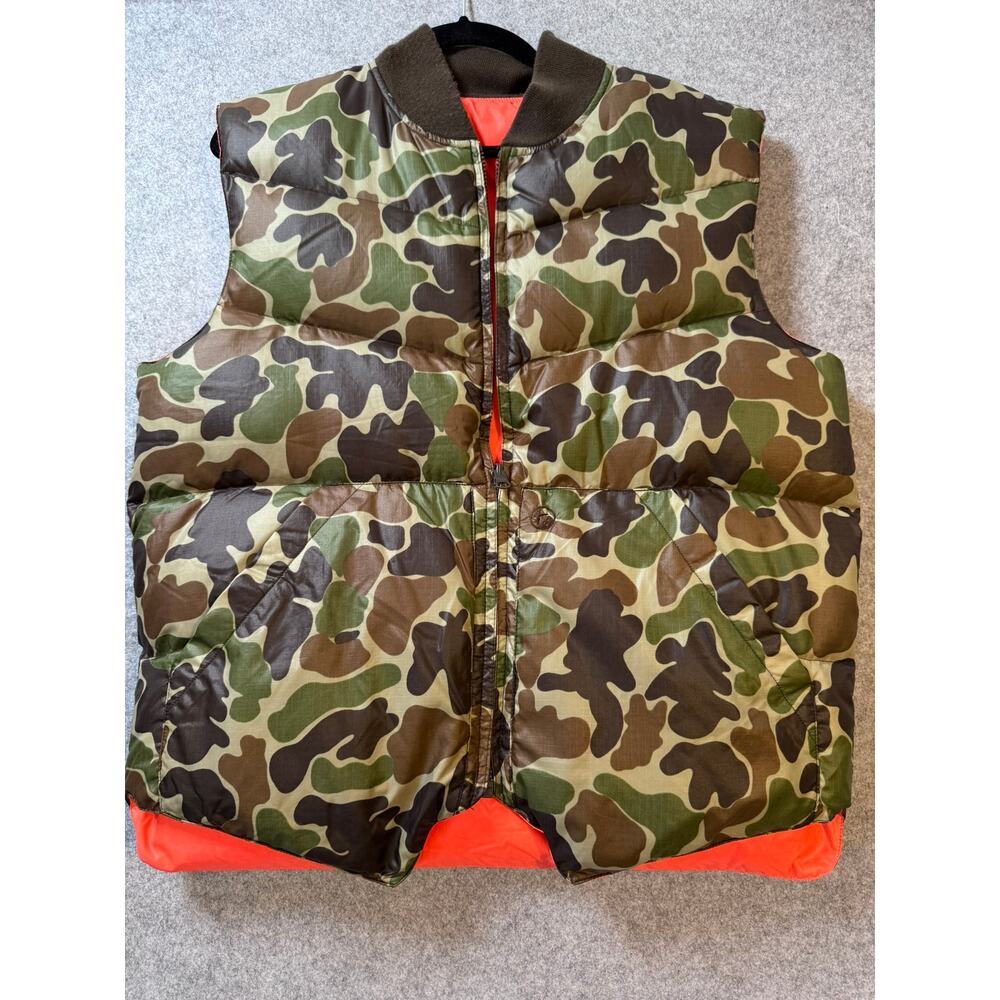 Reversible Down Puffer Vest Camo Blaze Orange Hunting Large